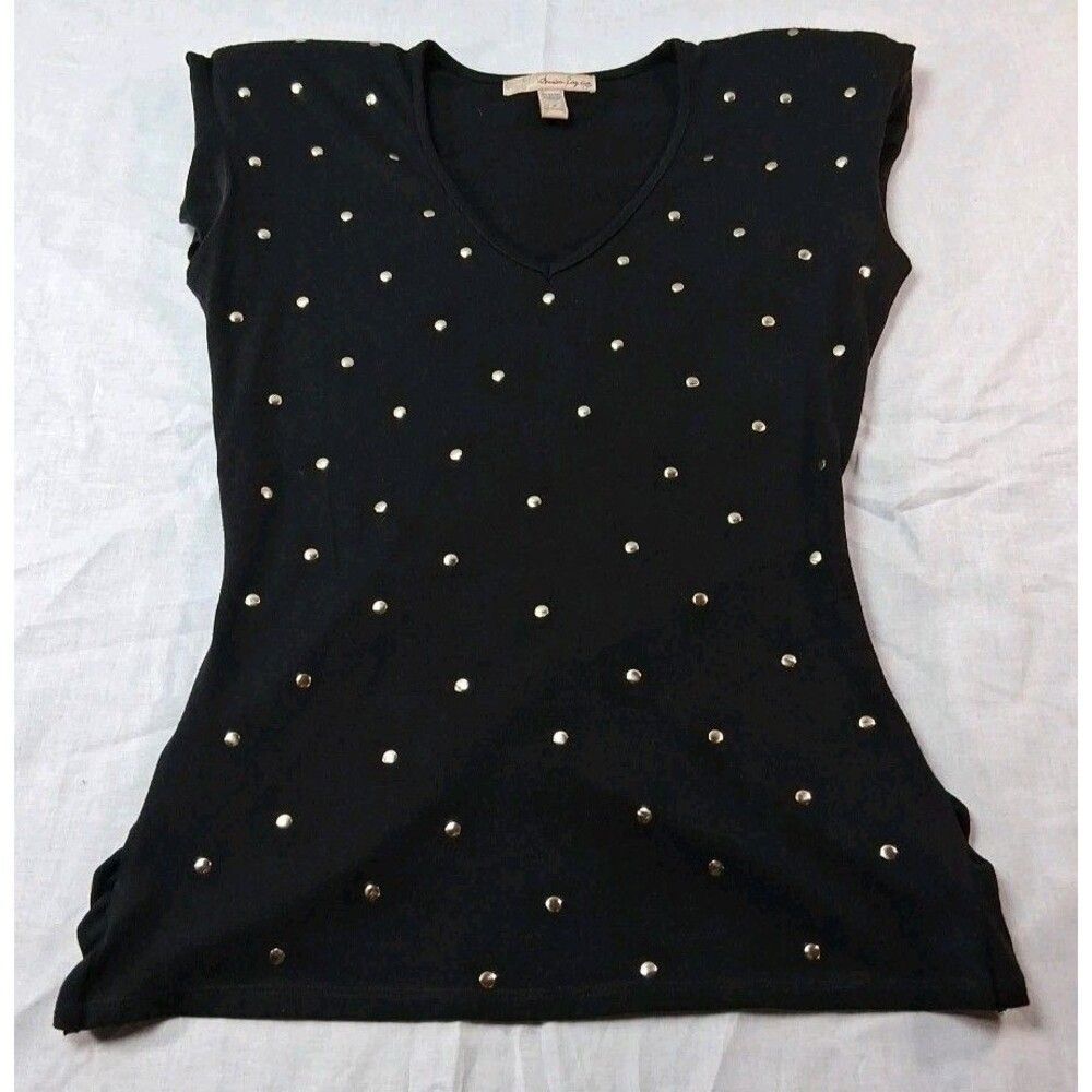 American Rag Cie Black Studded V-Neck Sleeveless Top Y2K Edgy Chic Size S